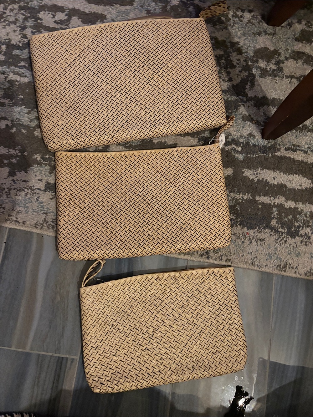 Woven Straw Zip Pouch Clutch - Natural#023 Bundle of three- NWOT